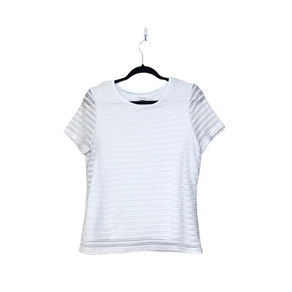 Calvin Klein White Textured Shadow Striped Lined Blouse Large Women’s - Picture 1 of 12